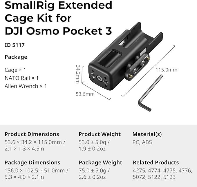 SMALLRIG Expansion Adapter Accessorie for DJI Osmo Pocket 3, Protective Cage, with 1/4"-20 Threaded Toles, Mount for NATO Rails, Handles, Magic Arms