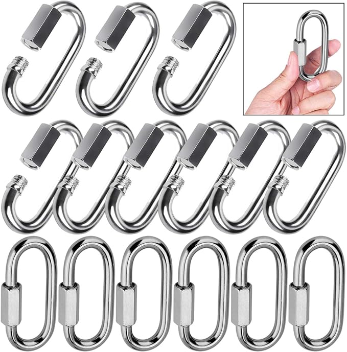 Quick Link, Lsqurel 304 Stainless Steel D Shape Locking Carabiner Heavy Duty Chain Link Keychain for Outdoor Fence Gate Swings Pet Dog M4 M6 M8 M10 Capacity 200lb 600lb 1200lb 2400lb