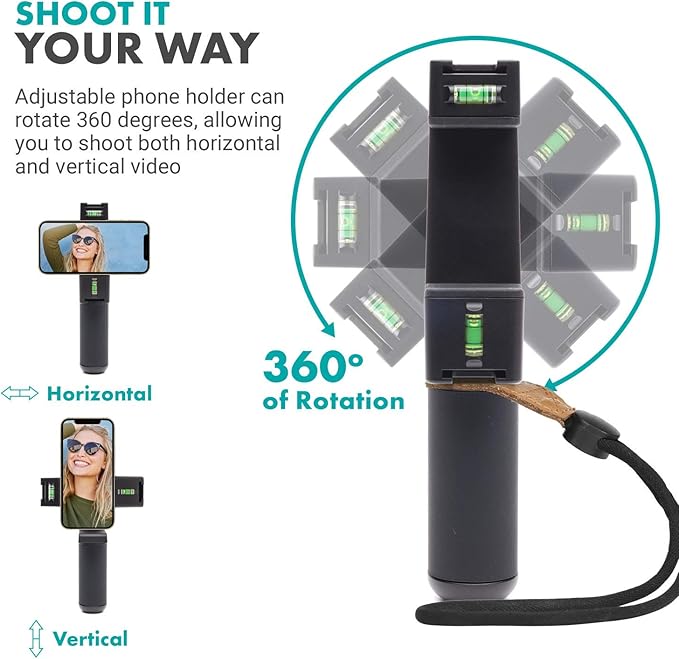 Movo P-3 Rotating Phone Tripod with Cold Shoe Mount for Light, Mic, or Grip - Compatible with iPhone, Samsung, Google, Android Phones