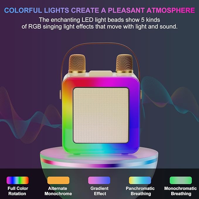 Mini Karaoke Machine for Kids Adults, Portable Bluetooth Speaker with 2 Wireless Microphones, Karaoke Toys for Family Party, Birthday Gifts for Girls Ages 4, 5, 6, 7, 8, 9, 10, 12+