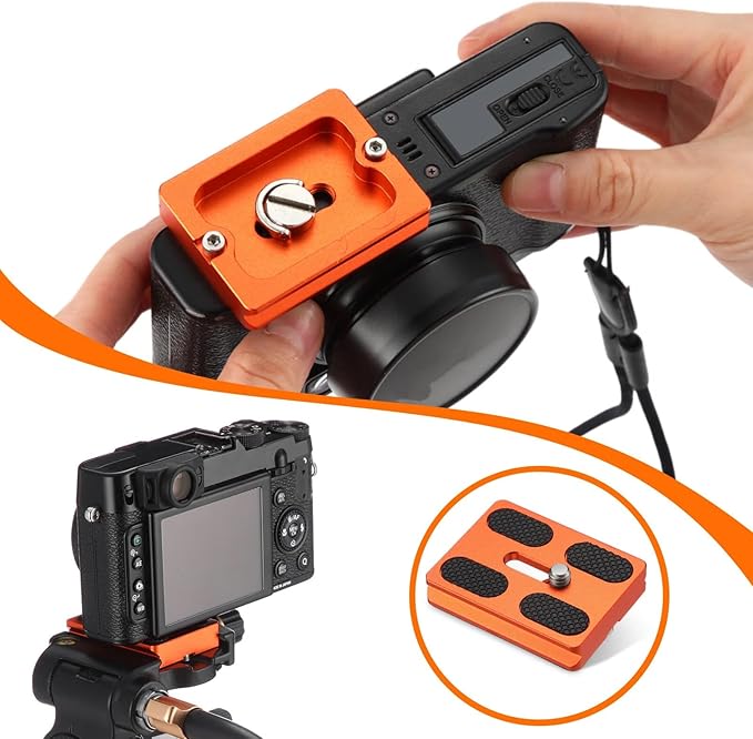 Frienda 2 Pieces Metal Quick Release Plate with 1/4''-20 Camera Screw Tripod Mount Plate Fits Standard for DSLR Camera Tripod Ball Head(Orange,Pu50)