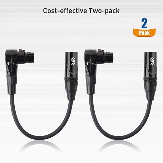 Cable Matters 2-Pack Right Angle XLR Cable, Short XLR Microphone Cable - 0.5ft, Oxygen-Free Copper (OFC) Microphone Right Angle Cord, Mic Cord, Black