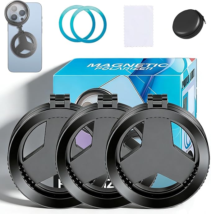 Anti-Glare Magnetic Phone Filter, 52mm Magnetic CPL Polarizer, Foldable Portable Rotatable Quick Mount Lens, Reduce Glare & Reflections for Water, Glass, Sky (3PC)