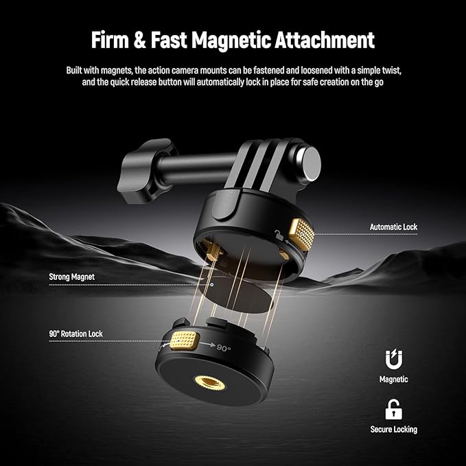 Neewer 6 in 1 Action Camera Mount Kit, Compatible with Hero 13 12 11 Max DJI Osmo Action Insta360, Metal Magnetic Quick Release Mount with 1/4" Thread & Folding Fingers for POV Shots, GP-23