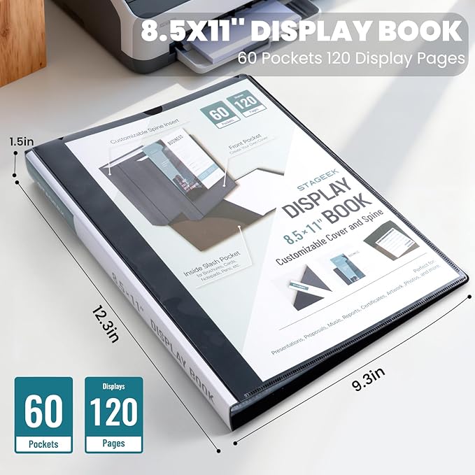 STAGEEK 60-Pocket Portfolio Binder Display 120 Pages, 8.5x11 Binder with Plastic Sleeves, Art Portfolio Folder with Clear Sheet Protectors, Presentation Book for Artwork, Document Organizer