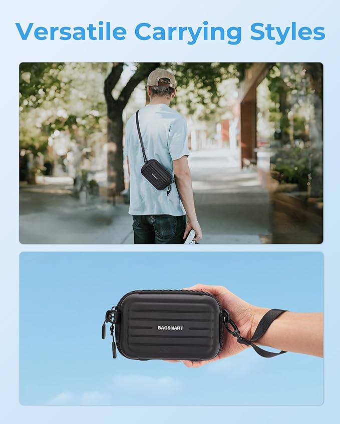 BAGSMART Digital Camera Case, Protective & Waterproof Small Camera Case with Shoulder Strap, Lightweight Camera Sling Bag for Canon PowerShot ELPH 180/190 / Sony DSCW800/DSCW830 - Black