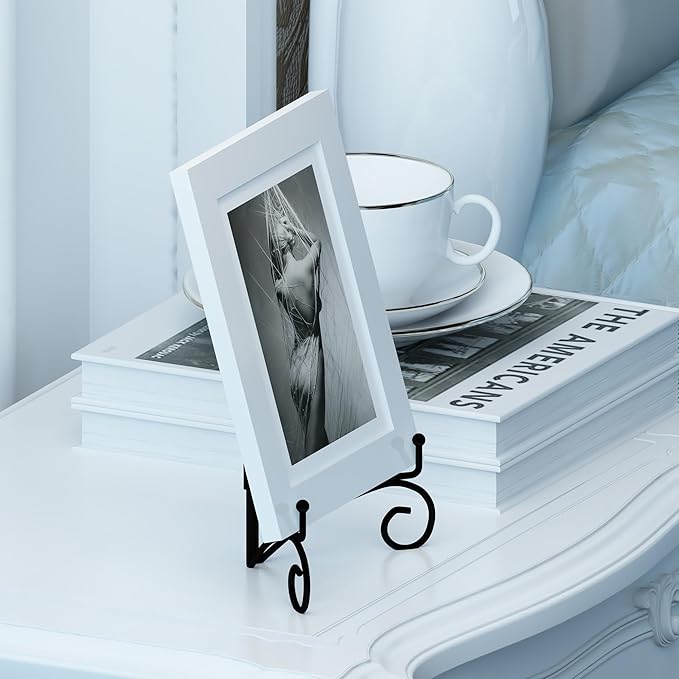 HEMYLU 10 Inch Display Plate Holder with Folding Design, Metal Table Stand for Home Decoration, Picture Easel, Photo Frame Stand - Black