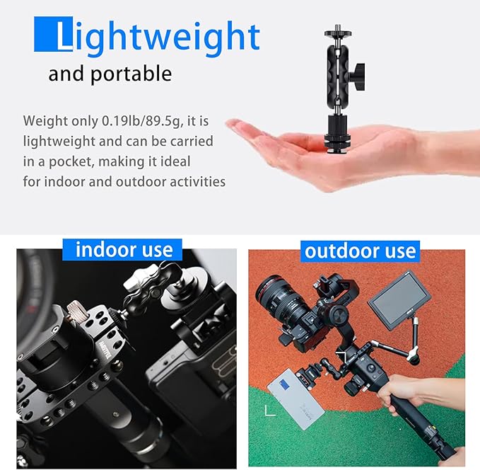 Magic Arm Cool Ballhead Double Ball Head Adapter with 1/4’’ Screw and Cold Shoe Mount - 2 Pack for Cameras, Camcorders, Monitor, Flash, LED Light, Microphone, and More
