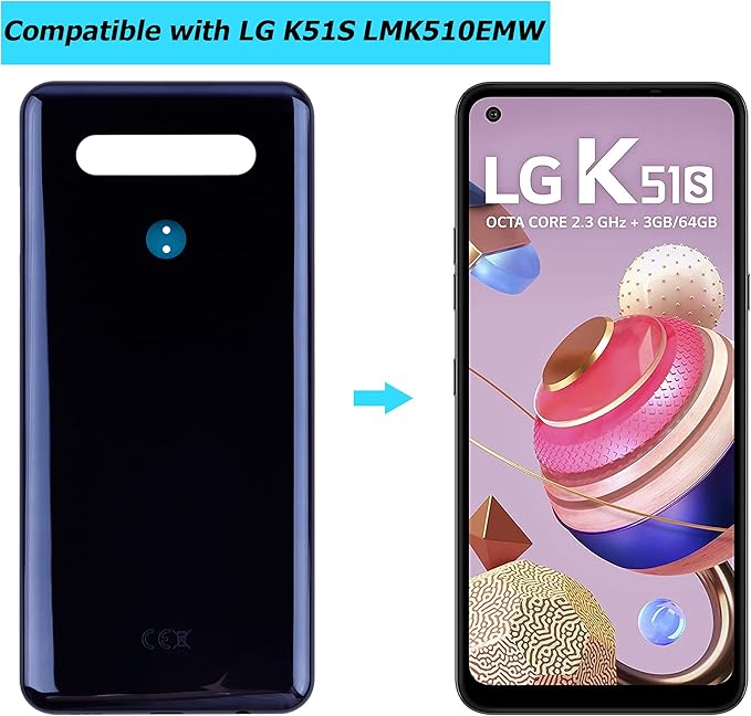 Replacement Battery Door Cover Back Cover Kompatibel for LG K51S LMK510EMW LM-K510EMW LM-K510 Blue Akkudeckel