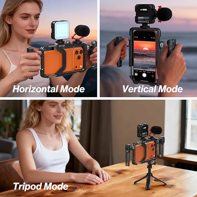 Upgraded Universal Smartphone Video Rig with Handles 67mm Filter Adapter Anti Drop, Phone Cage Stabilizer for Video Recording, Handheld Filmmaking Vlog Case Stabilizer for Videomaker