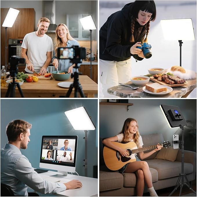 2 Packs LED Video Light with 63" Tripod Stand, QEUOOIY 20W Bi-Color Photography Lighting Kit, Dimmable 2500-8500K Studio Conference Light, Built-in 8000mAh Battery for YouTube/TikTok/Vlog/Streaming