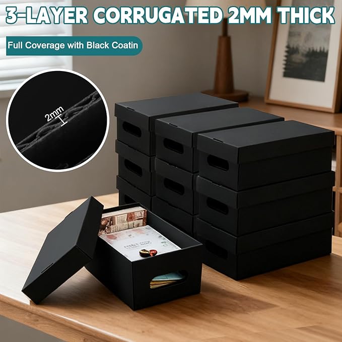 aopule 10PCS Photo Storage Box for 5"x7" Photos,12.3“ x 7.28“ x 5.3“ Picture Box Store and Protect Pictures with Lid, Photo Storage Box Documents Black