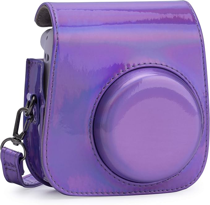 Frankmate PU Leather Camera Case Compatible with Fujifilm Instax Mini 11 12 Instant Camera with Adjustable Strap and Pocket (Magic Purple)