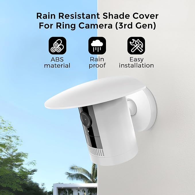 Camera Sun & Rain Shade Cover for Ring Stick Up Cam – UV-Resistant Waterproof Camera Hood Protector, No Drill Installation (White)