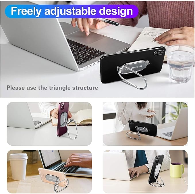 Foldable Cell Phone Stand for Desk, Adjustable Cellphone Ring Holder Finger Kickstand for Office Desktop & Magnetic Car Mount, Rotatable Multi-Angle Hand Grip for iPhone 16 15 Smartphones Back Case