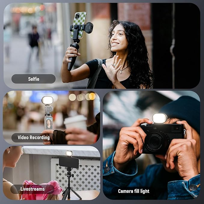 NEEWER ENTRY LEVEL VERSION Magnetic Camera Auxiliary Light for Vlog, 1W Plastic Small Cold Shoe LED Panel Lighting for Phone Cage Action Cam AC024 OSMO Pocket 3 Mount & M21, 3 Modes CRI95+ 250mAh, N14