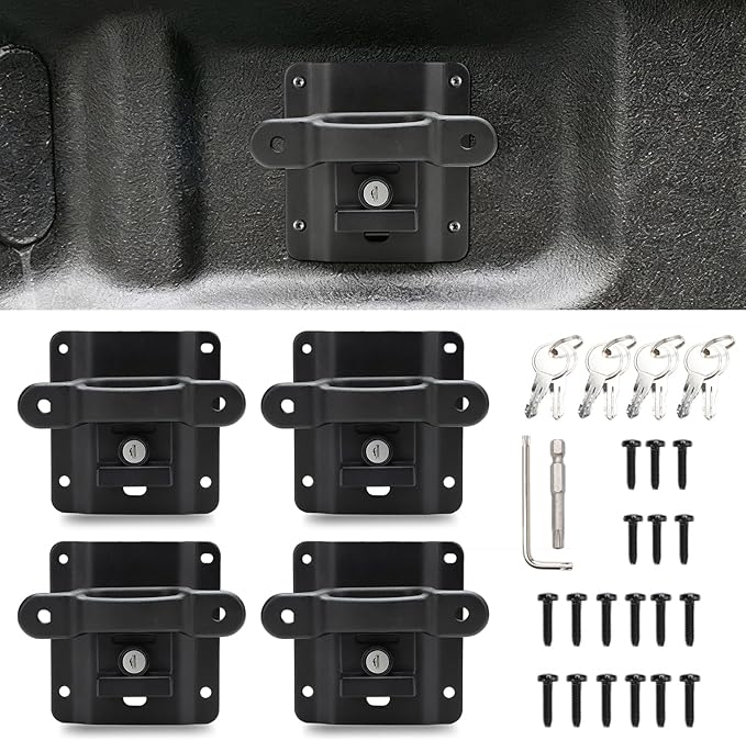 auovo Tie Down Anchors Compatible with 2015-2025 2026 Ford F150 F250 F350 Truck Bed Tie Down Anchors with Brackets Plates Boxlink Cleats 4 Pack Truck Cargo Accessories Replace# FL3Z-99000A64-B