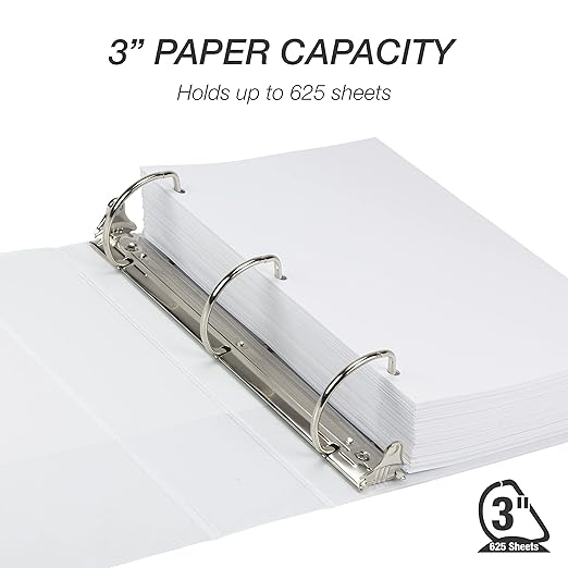 Samsill Durable 3 inch 3 Ring Binder, Made in USA, D Ring Binder, FSC 100% Recycled Chipboard, White, 12 Pack