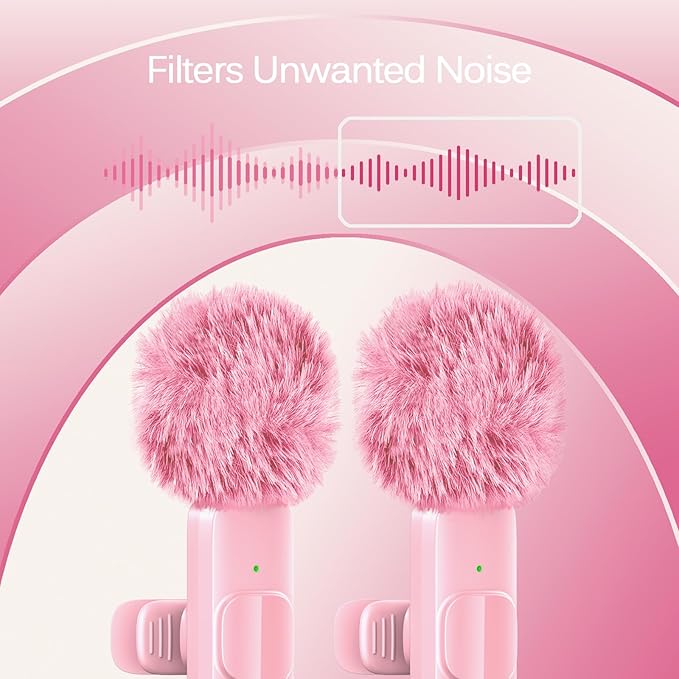 Wireless Lavalier Lapel Microphone for iPhone, iPad, mini Video Recording Mic for Interview Video Podcast Vlog YouTube & Livestream, Noise Reduction, Plug & Play (Pink)