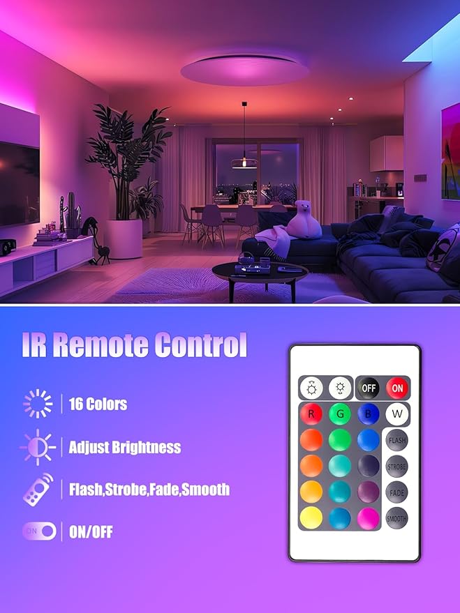 LED Strip Lights, 5V RGB Color Changing Light Strips with Remote Control, USB Powered Flexible LED Lights for Bedroom, TV, Living Room, Party, Home DIY Decoration (20Ft)