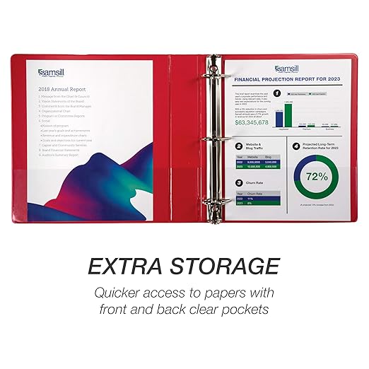 Samsill Durable 1.5 inch 3 Ring Binder, Made in USA, D Ring Binder, FSC 100% Recycled Chipboard, Red