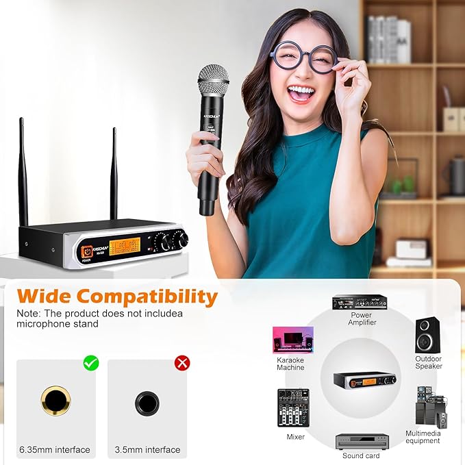 Wireless Microphone System, Dual UHF Handheld Microphones, 200ft Long Range, Plug & Play, Cordless Microphone for Singing, Karaoke, DJ, Church, Wedding, Home KTV (KA-328)