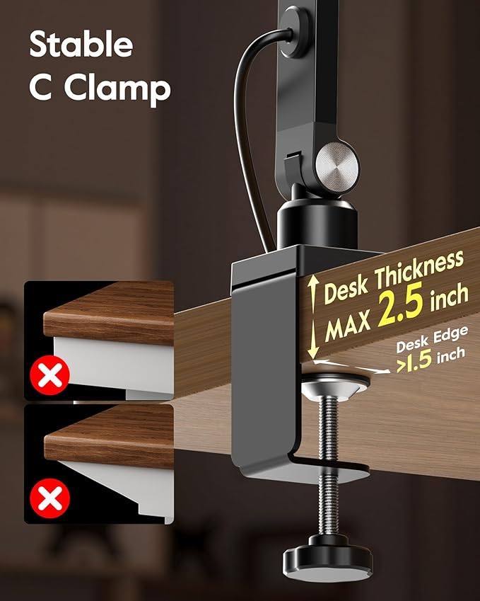 Desk Lamps for Home Office, 2000LM Eye-Caring Desk Light with Clamp, Dimmable Zoom Lighting with 3 Colors & 10 Brightness, Remote Computer Ring Light for Video Calls,Conference, Reading, CRI>95