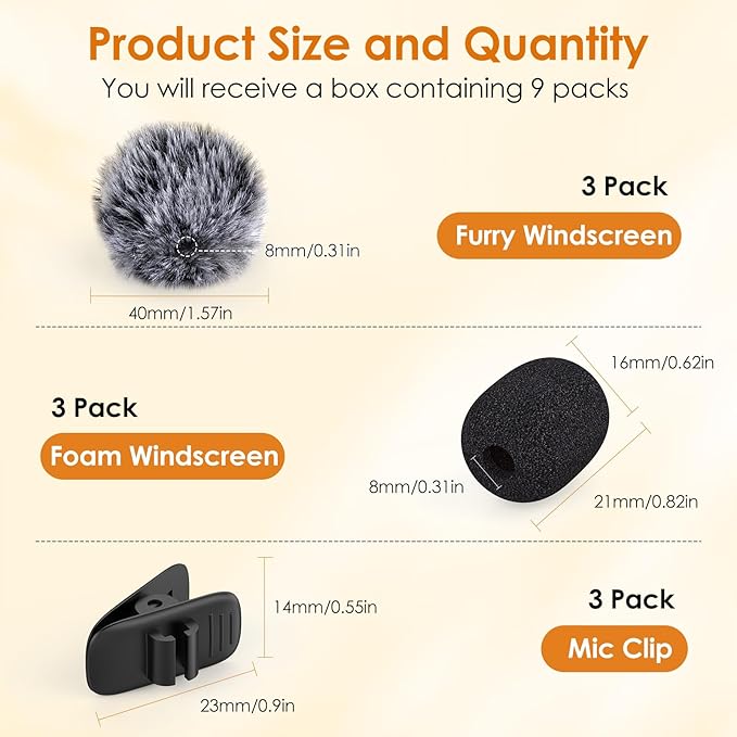 8 Packs Foam Microphone Windscreen & Mic Clip, Wireless Lavalier Mic Sponge, Mic Cover with Clip to Reduce Plosive and Better Highlight the Vocals, Washable and Windproof Wind Screen