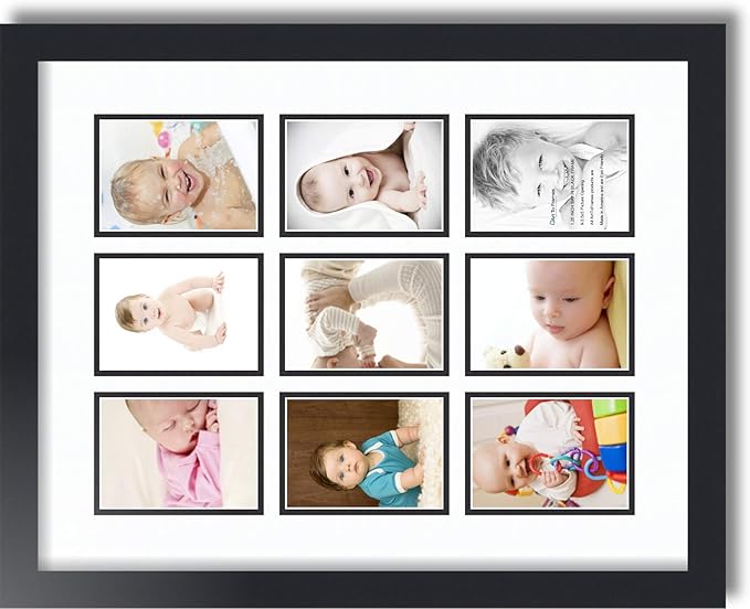 ArtToFrames Collage Photo Frame Double Mat with 9 - 3.5x5 Openings and Satin Black Frame