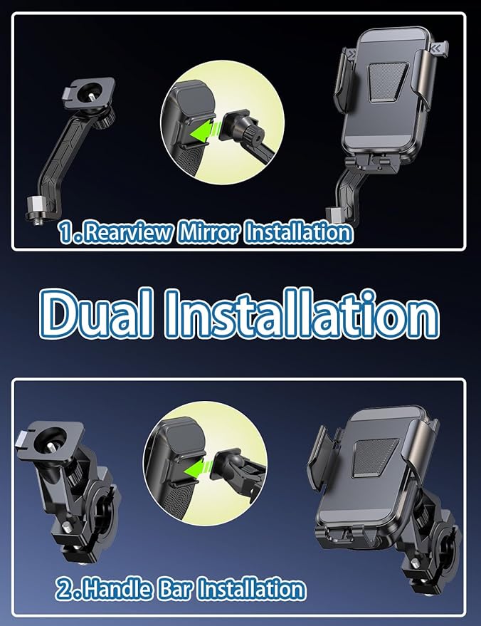 Phone Holder Induction Speaker for Bike, 4.7-7.4" Phones Stand Mount with Bluetooth Speaker Amplifier, Scooter Motorcycle Handle Bar Multifunctional Clamp, 360° Rotating, IP65 Water Resistant