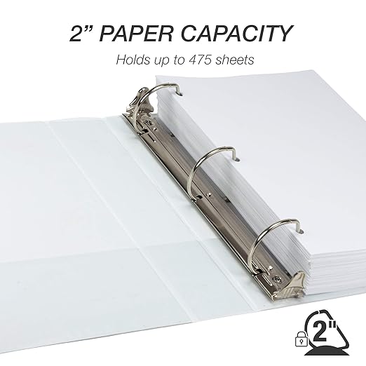 Samsill Durable 2 inch 3 Ring Binder, Made in USA, D Ring Binder, FSC 100% Recycled Chipboard, White