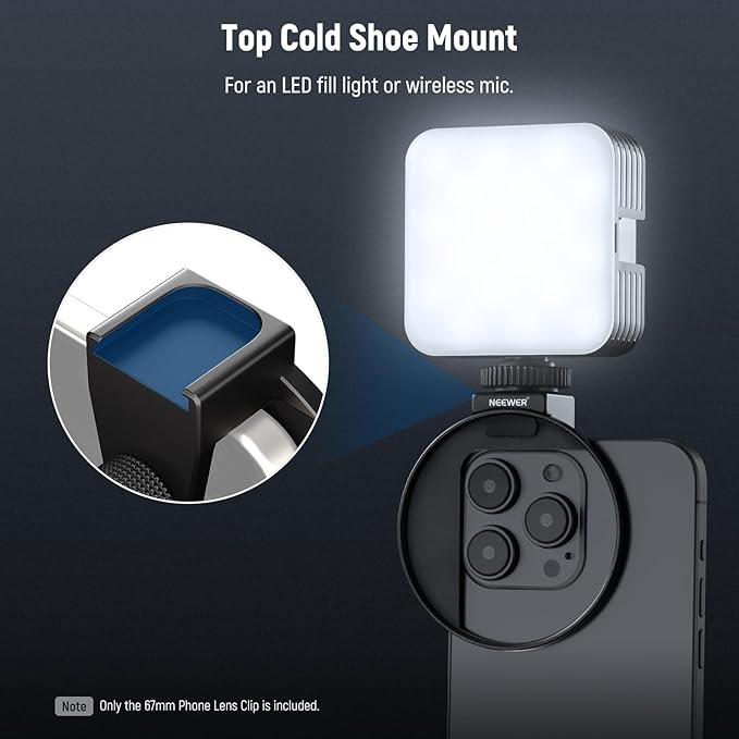 NEEWER 67mm Phone Filter Mount, Adjustable Threaded Lens Filter Clip with Cold Shoe Mount Compatible with iPhone 17 16 15 Pro Max Plus 14 13 Samsung Galaxy S25 Ultra S24, LA006