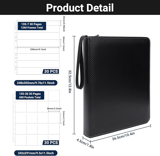 ENPOINT Acid Free Film Negative Storage Kit, 3 Ring Binder with 30 Pack 1260 Frames 35mm Negative Sleeves and 30 Pack 600 Pockets 35mm Slide Storage Pages, Coin Collection Supplies, Stamp Album