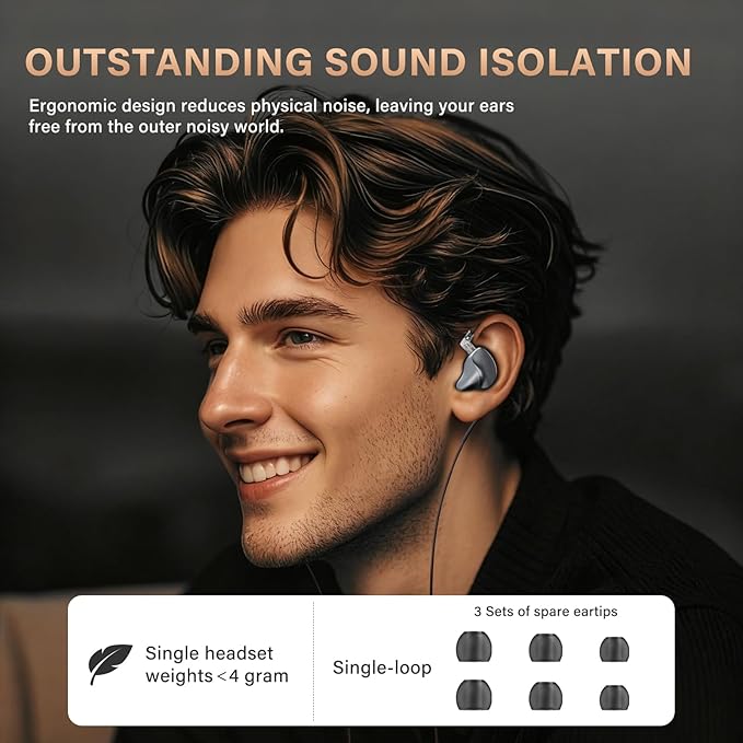 in Ear Monitors Earphones Wired IEM Headphones Without Microphone,1DD+1BA HiFi Bass,4N OFC Detachable Cable,Noise Isolating Earbuds for Musicians,Singers,Studio,Gaming,Stage Monitors,DJ,PC,PS5