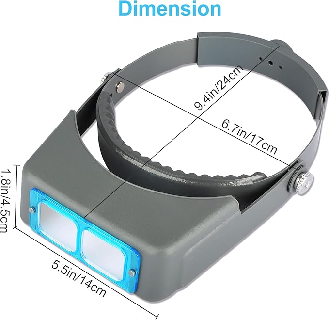 Headband Magnifier, Professional Double Lens Head-Mounted Loupe Jewelry Magnifier, Reading Visor Opitcal Glass Binocular Magnifier with Lens Magnification-1.5X 2X 2.5X 3.5X for Repair, Crafts