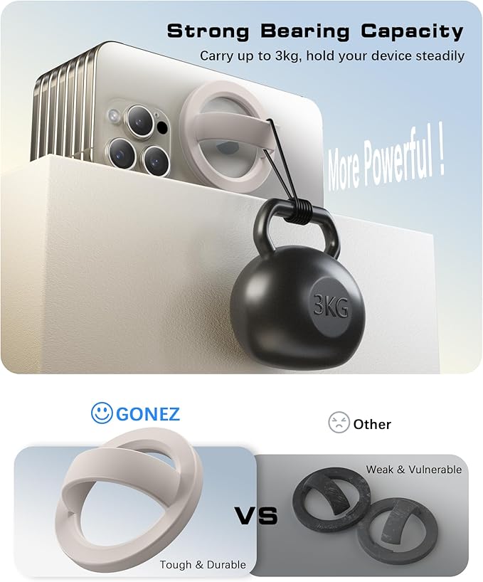 GONEZ Magnetic Phone Grip Compatible with MagSafe, Removable Silicone Loop Grip, Phone Ring Holder for Back of Phone for iPhone 17/16/15/14/13/12 Series, Stone