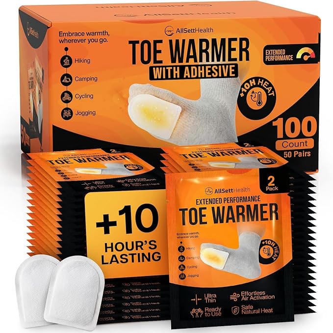 Toe Warmers for Feet – 50 Pairs (100 Warmers) | 10+ Hour Self-Adhesive Feet Warmers, Foot Warmers Bulk, Ultra-Thin Disposable Heat Pads for Shoes & Boots