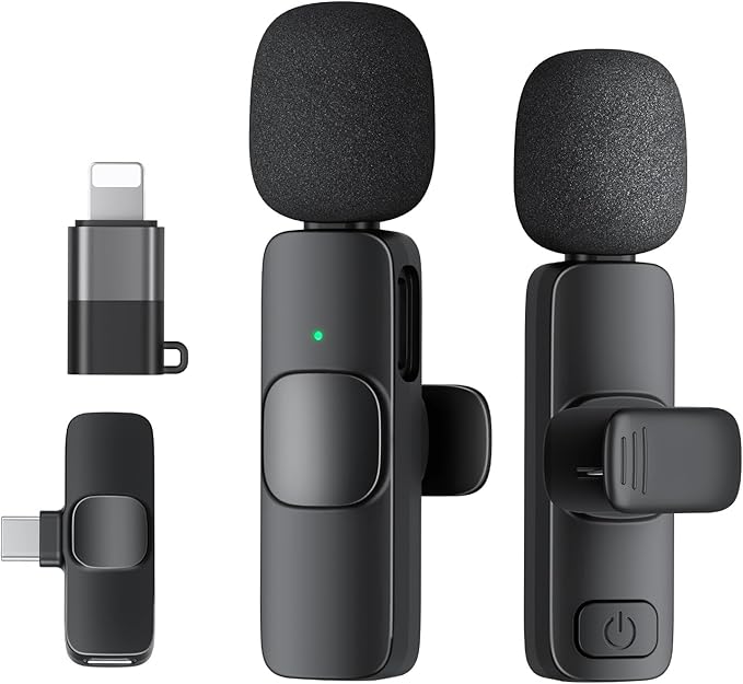 Wireless Lavalier Microphone, 2 Pack Lapel Mic Plug and Play Wireless Mic Noise Reduction Microphone