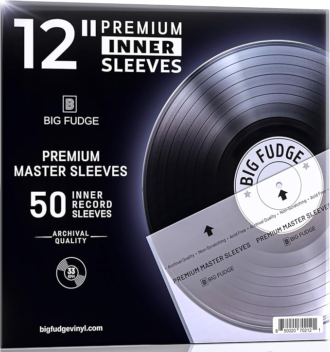 Big Fudge 12" Vinyl Record Sleeves - Inner Sleeves 50 Pack - Anti Static Rice Paper Acid Free Vinyl Covers - Accessories Protect LP Albums from Dust, Dirt & Scratches