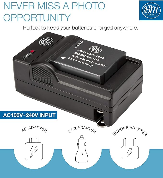 Big Mike's BM Premium 2-Pack of DMW-BLH7 Batteries and Charger for Panasonic Lumix DC-GX850, DMC-LX10, DMC-LX15, DMC-GM1, DMC-GM1K, DMC-GM1KA, DMC-GM1KS, DMC-GM5, DMC-GM5KK Digital Camera