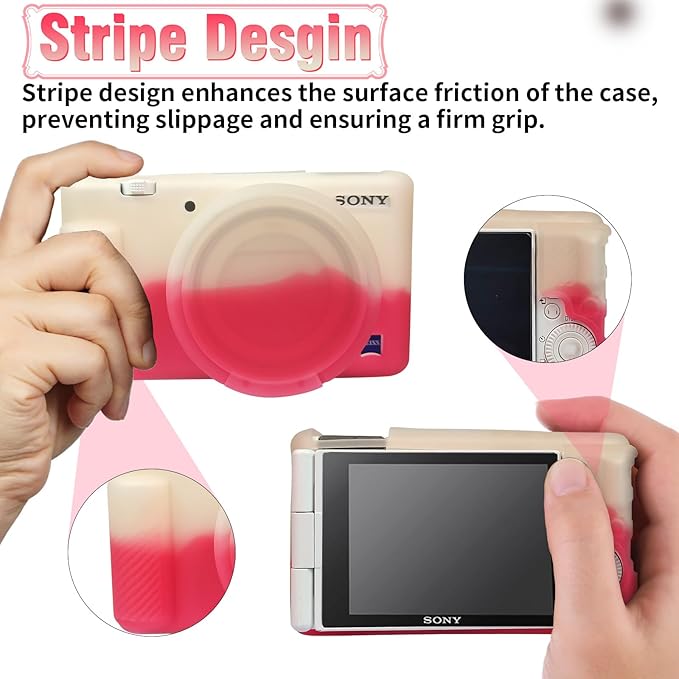 Easy Hood Camera Case for Sony ZV-1, Soft Silicone Cover Camera Sleeve Body Skin Protective Case with Removable Lens Cap for Sony ZV1 Digital Camera, White Pink