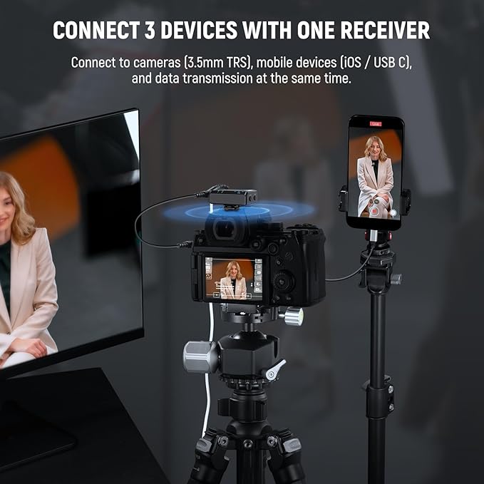 NEEWER CM29 Mini Wireless Microphone, 48KHz/24Bit Noise Cancelling Clip On Lav Mic, 25H Battery, 150m Range, Compatible with iPhone iPad Android DJI Insta360 Camera PC Mac (1RX+2TX+Charging Case)