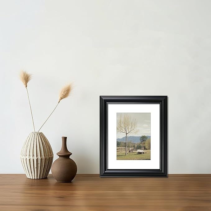VIOLABBEY 8x10 Picture Frame Black, Photo Frames, Fits Pictures 5x7 with Mat or 8 x 10 without Mat, Vintage Display for Tabletop and Wall