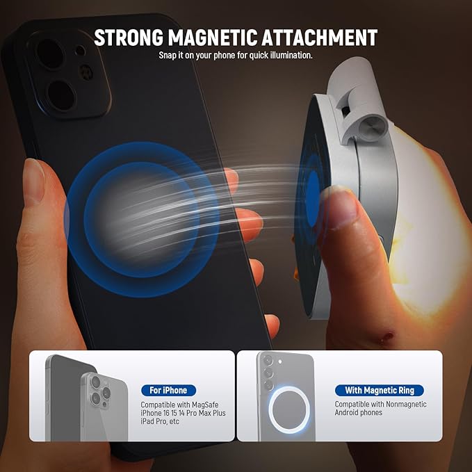 NEEWER Basics Magnetic Selfie Light Compatible with MagSafe iPhone, 2W CRI95+ Bi Color Swivel Small LED Phone Fill Lighting, 680lx/0.3m, Mirror for Vlog Recording Makeup Video Conference, NL45B White