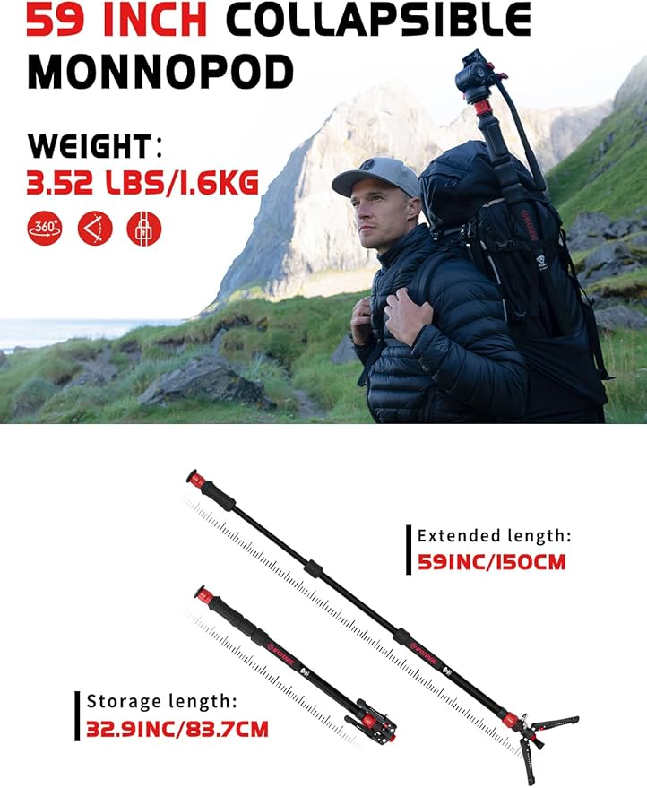 IFOOTAGE Cobra 3 A150S Strike Monopod with Fluid Head,59" Camera Monopod with Pedal Locking Control,One-Step Rapid Height Adjustment(A150S&Komodo K5S)