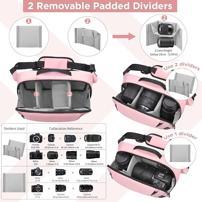 TAAOKA Camera Sling Bag,Waterproof Camera Case with Tripod Holder,Lightweight DSLR/SLR/Mirrorless Camera Bags Crossbody for photographers-Pink