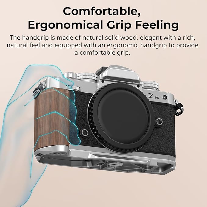 SMALLRIG Z fc Wooden Handgrip, L-Shape Grip Holder for Nikon Z fc Camera, Retro-Style Side Handle with 1/4"-20 Threaded Hole, Cold Shoe, Quick Release Plate for Arca (Sliver) - 4803