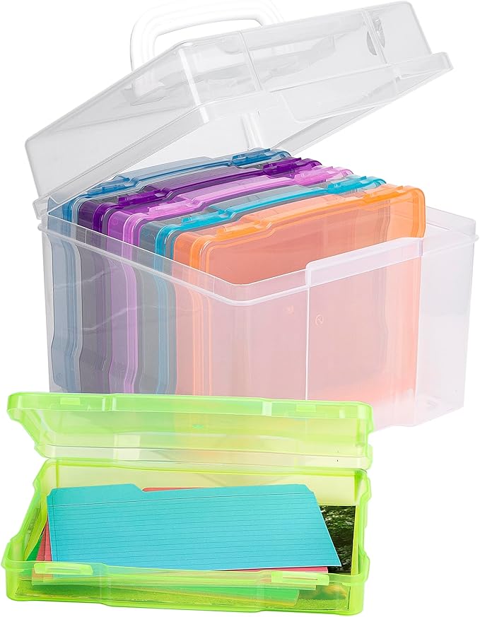 CraftGenes Photo Organizers and Storage 5x7 – Plastic Photo Storage Box with Handle, 6 Colorful Inner Cases, Photo Boxes Storage for Cards, Stickers, Crafts, Seeds, Office Supplies