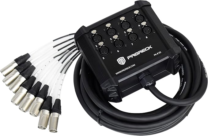 PRORECK 8-Channel Low Profile XLR Send Circuit Board Snake Cables, XLR Splitter Cable for Live, Recording, Stage, Studio, 25 Feet Long