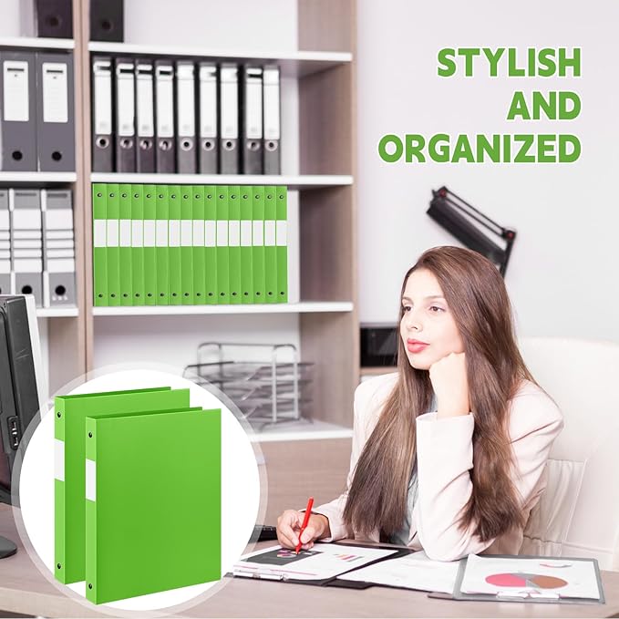 Henoyso 36 Pcs 3 Ring Binder 1/2'' Round Fits Letter Size 8.5'' x 11'' Paper Plastic Flexible Binder Holds 140 Sheets with 1 Pockets Versatile Organizer for Home Office School (Tender Green)